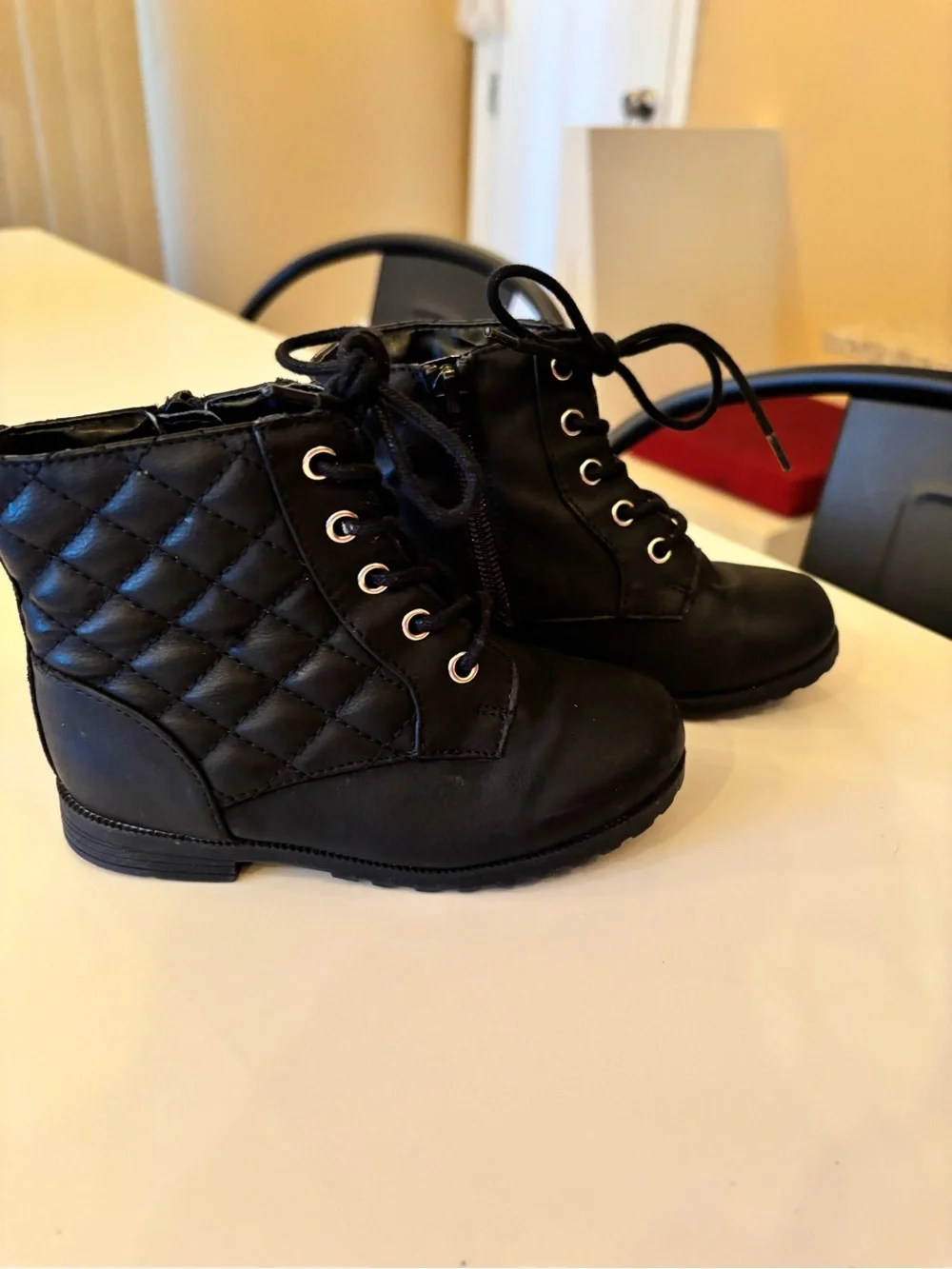 Kids Quilted Lace-Up Ankle Boots Black